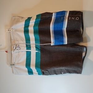 O'Neill Swim Trunks Board Shorts Men's Size 36 Gray/White/Blue EUC VERY NICE!